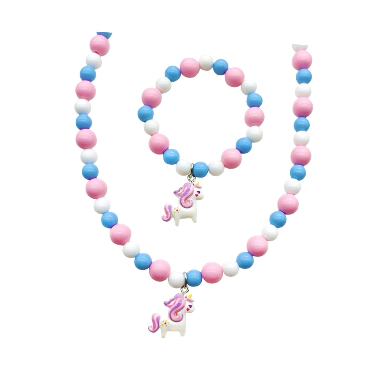 Kinderketting met armbandje: Eenhoorntjes roze/blauw