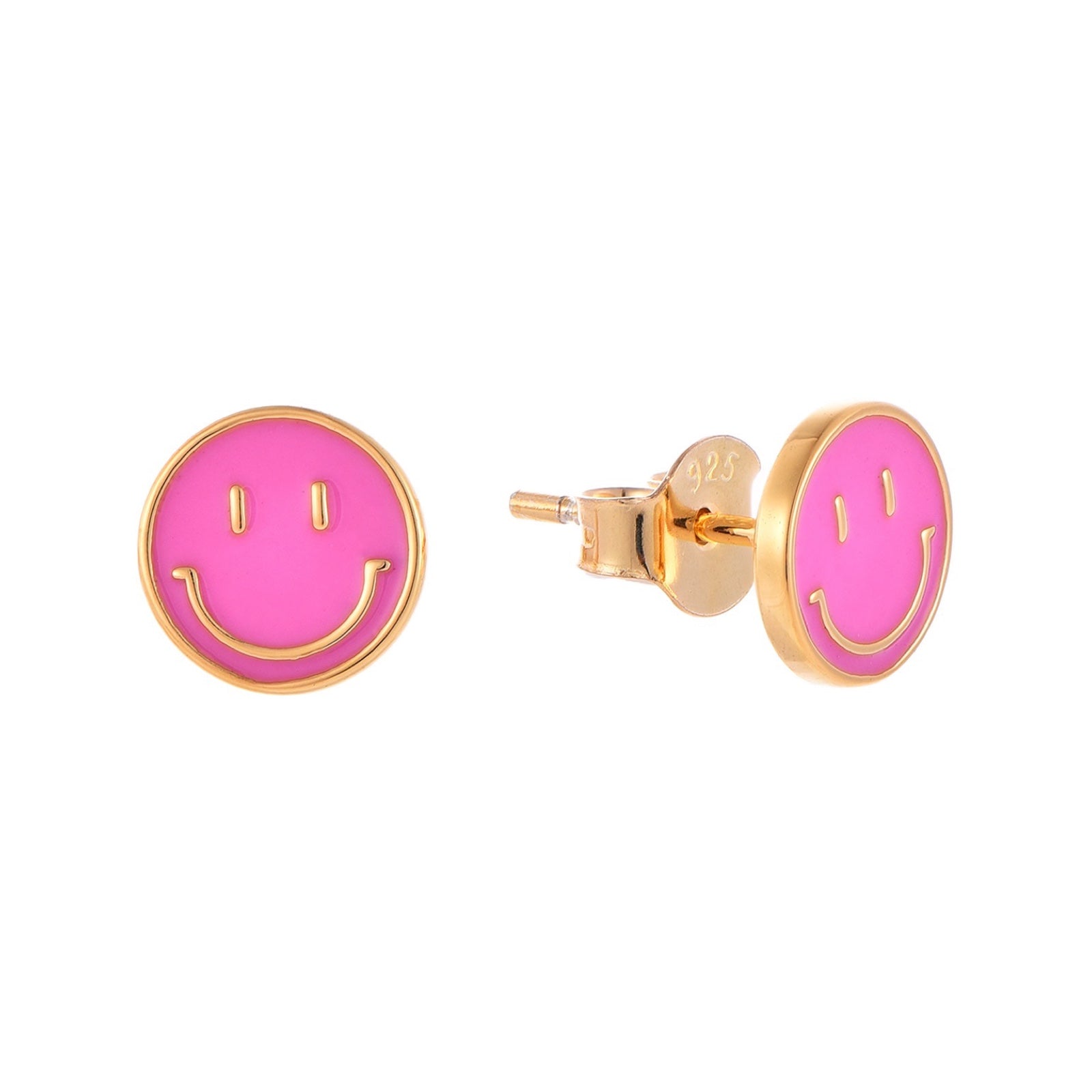 Zilveren kinderoorbellen: Smiley pink