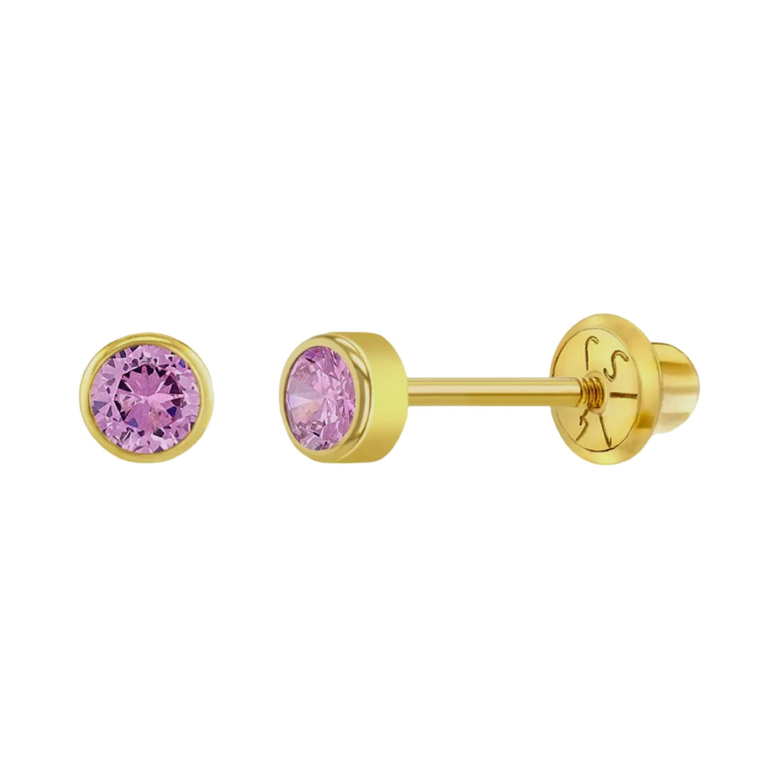 Pendientes infantiles de oro: Cristal con cierre de rosca rosa