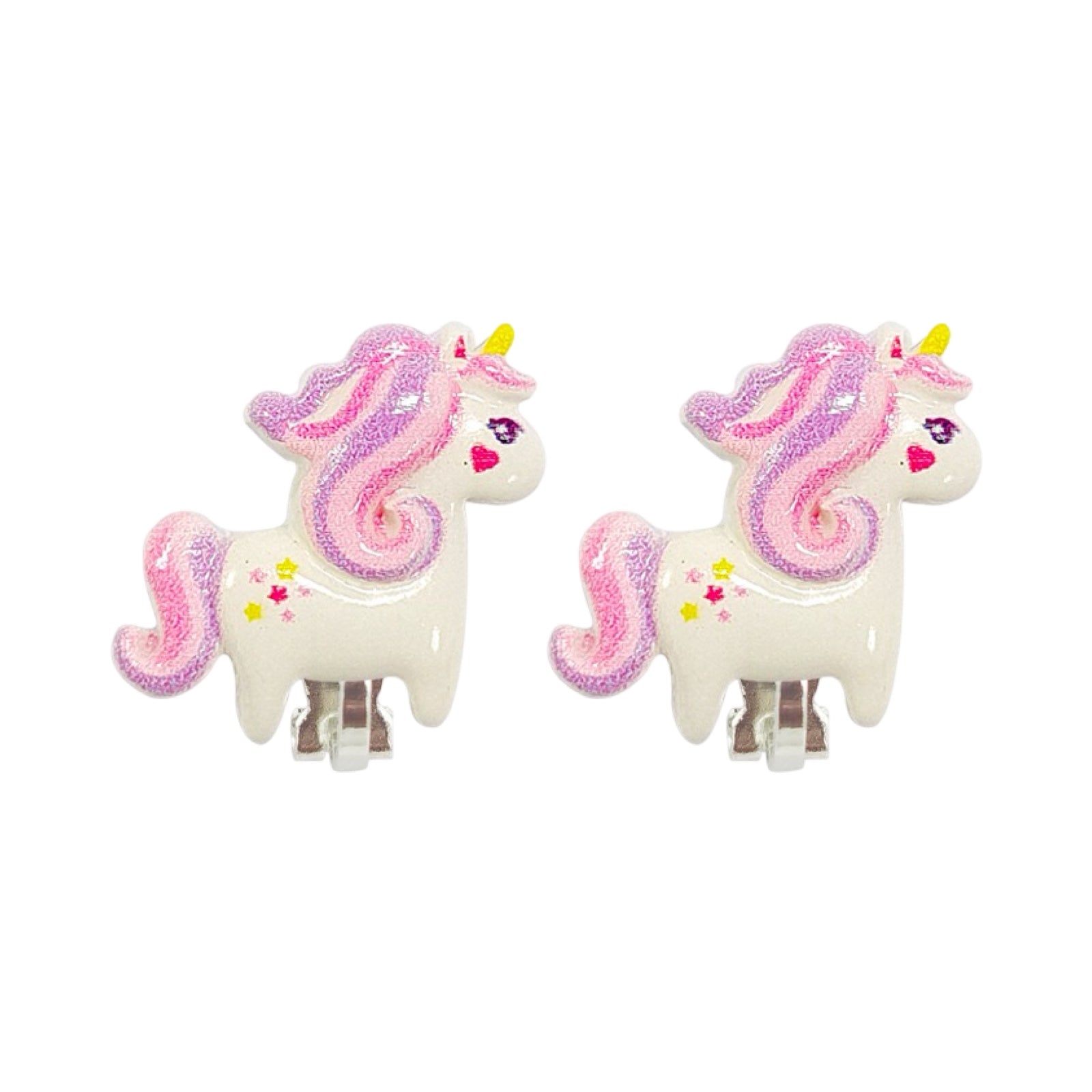 Clip earrings: Pink/white unicorns