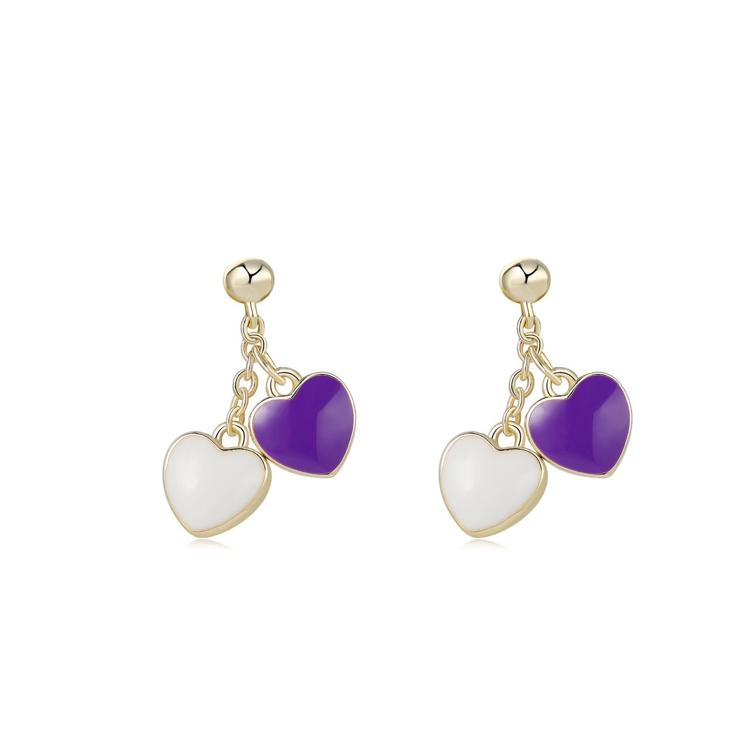 Pendientes infantiles hipoalergénicos: Corazones blancos/morados
