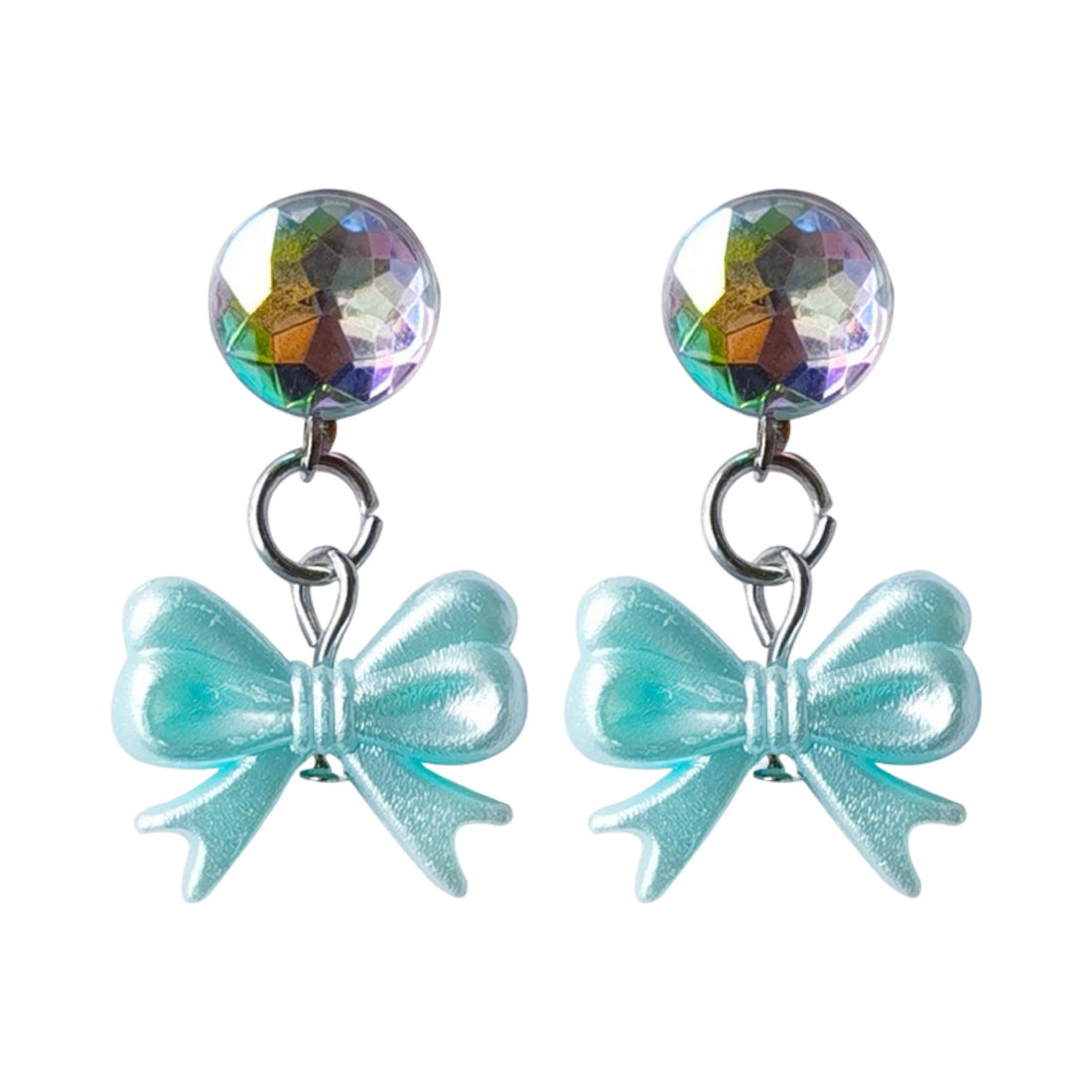 Clip earrings: Blue bows dangling