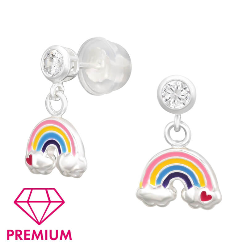 Zilveren kinderoorbellen Premium: Hangende regenboogjes