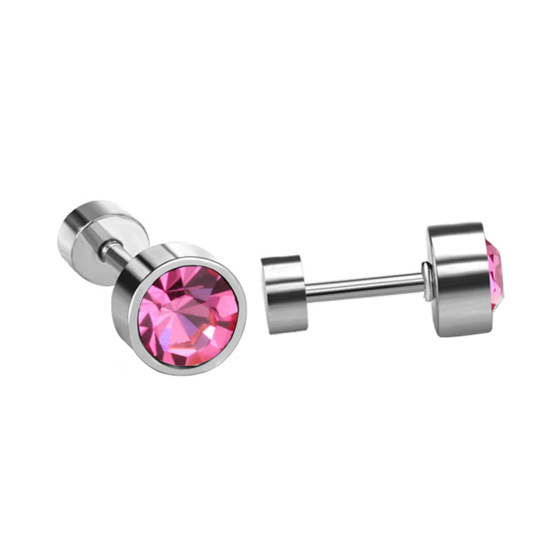 Chirurgisch staal kinderoorbellen: Kristal met schroefsluiting roze