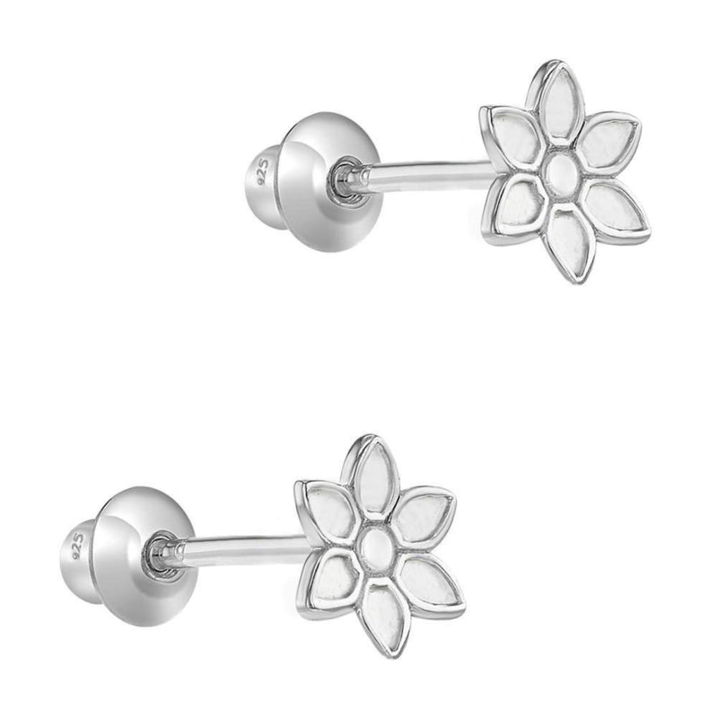 Zilveren kinderoorbellen: Zilver bloemetje klein met schroefsluiting