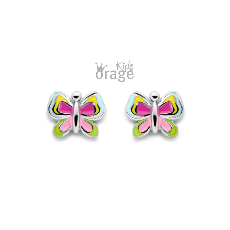 Zilveren kinderoorbellen: Vlinders gekleurd (ORAGE)