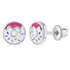 Zilveren kinderoorbellen: Donut wit/roze met schroefsluiting