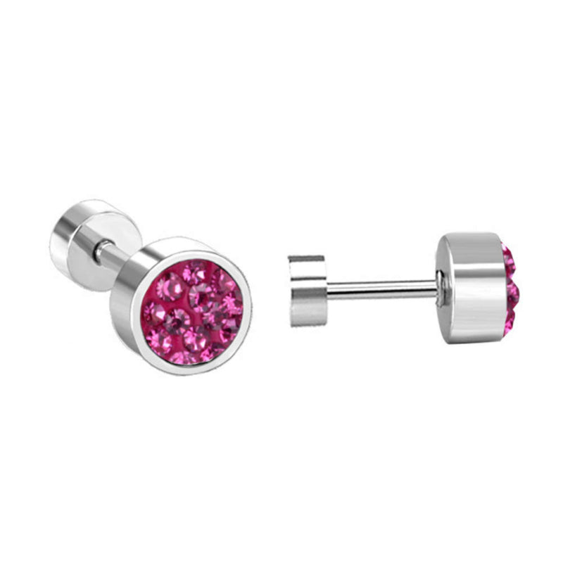 Chirurgisch staal kinderoorbellen: Kristalletjes met schroefsluiting donker roze