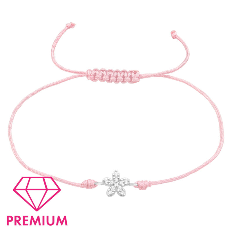 Kinderarmbandje verstelbaar Premium: Sneeuwvlok roze (zilver)