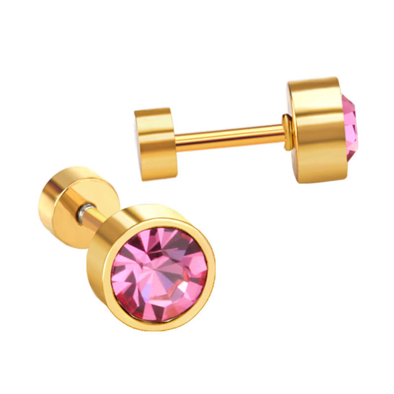 Chirurgisch staal kinderoorbellen: Roze/goud kristal met schroefsluiting