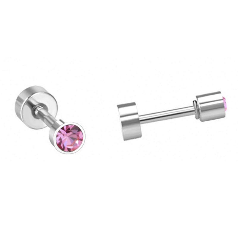 Chirurgisch staal kinderoorbellen: Roze kristal met schroefsluiting (3mm)