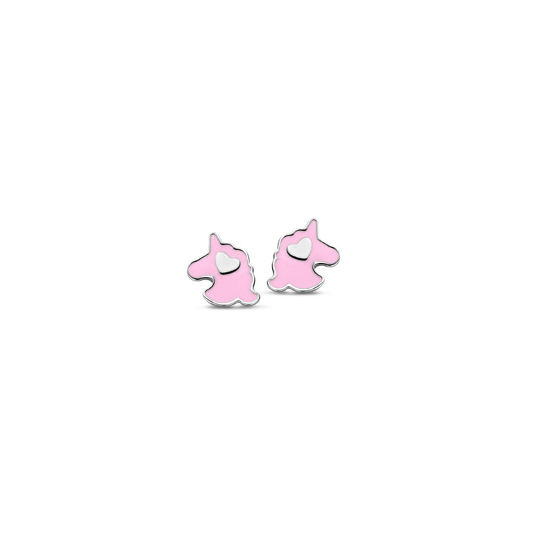 Zilveren kinderoorbellen: Eenhoorn licht roze (Naiomy Princess)